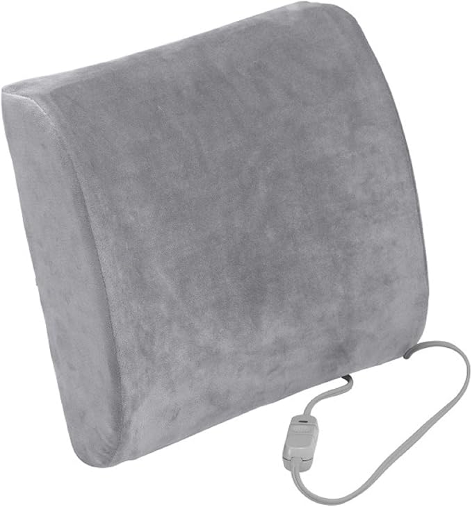 Drive Medical Comfort Touch Heated Lumbar Support Cushion, Gray | Heated Lumbar Support Cushion Featuring Comfort Touch Design for Soothing, Targeted Relief Daily for Everyday Use