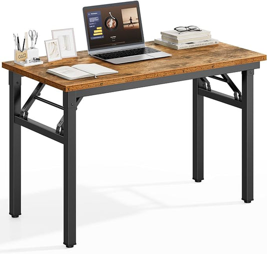 DlandHome Folding Desk for Small Spaces, 35.8 in Computer Desk Folding Table, Foldable Office Desk Writing Workstation for Home Office, Study, Bedroom, No Assembly Required, Retro & Black