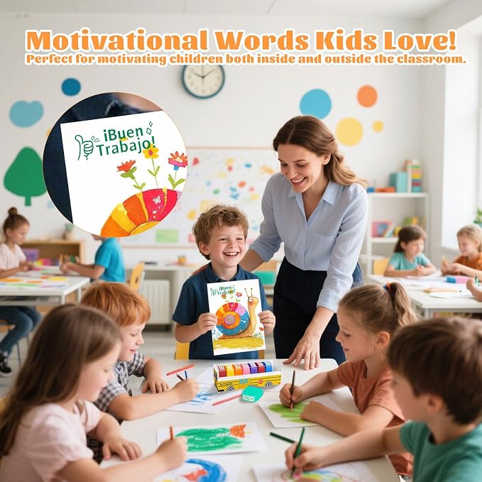 8Pcs Spanish Teacher Stamps for Classroom Rubber Self Inking Grading Stamps Set Motivation Teacher Stamp Set for Bilingual School Elementary Kid Homework Reward Supplies, Sellos para Maestros