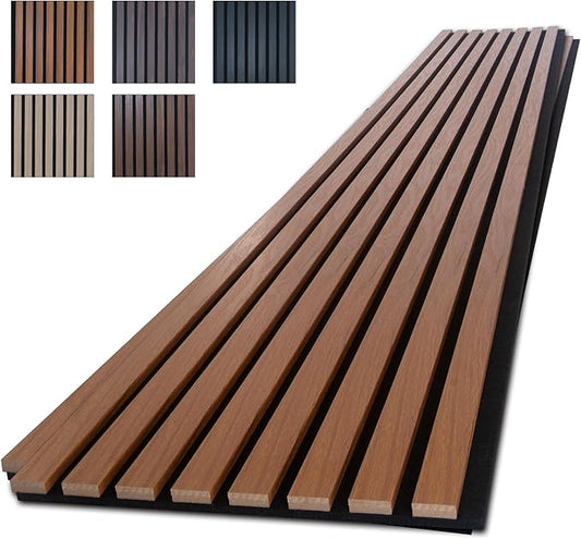 NeatiEase Wood Panels for Wall, 4-Piece 94.5" x 11" Soundproof Wood Slat Wall Panel for Interior Wall Decor Noise Cancelling, Acoustic Wall Panels, Sound Absorbing Panel (Teak)