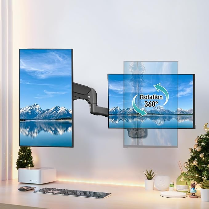 Dual Monitor Wall Mount for 13-32" Computer Screens | Holds Up to 19.8lbs Each Monitor Mounts for 2 Monitors, Full Motion Gas Spring Monitor Arm with VESA 75x75/100x100