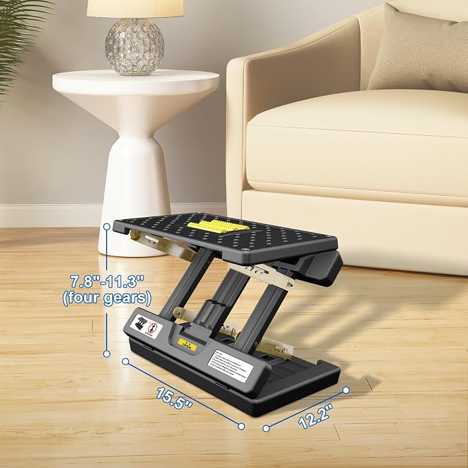 Foldable Foot Rest, Computer Foot Rest Under Desk, 12Modes Adjustable Ergonomic for Office, Loading Capacity 80 pounds, Removable Soft Cloth Pad,All-Season(Yellow)
