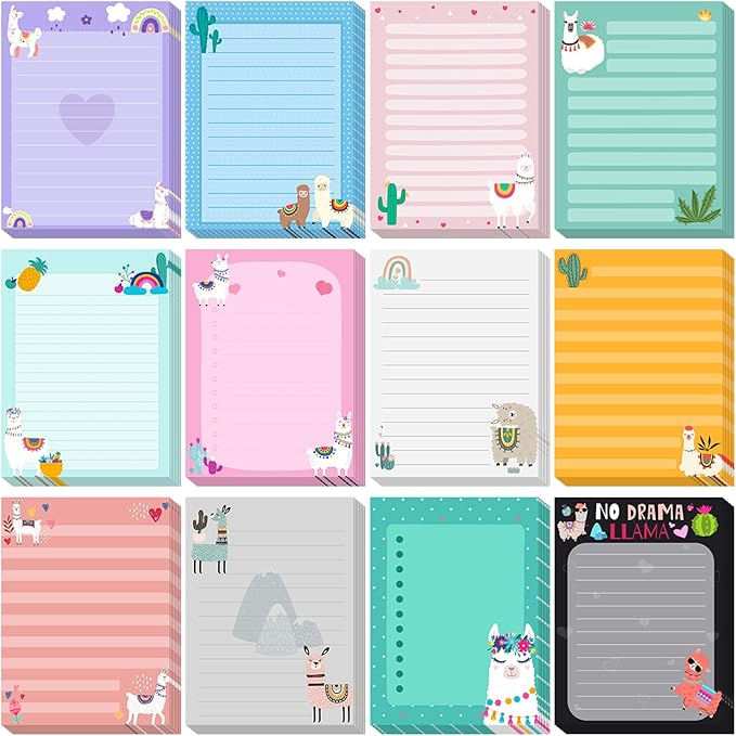 12 Pieces Llama Sticky Notes Cute Animal Alpaca Self Stick Notepads Gift for Mexican Camel Theme Party, 3x4 Inch No Drama to Do List Cactus Notepads Llama Gifts for Home and Office