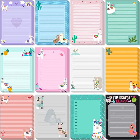 12 Pieces Llama Sticky Notes Cute Animal Alpaca Self Stick Notepads Gift for Mexican Camel Theme Party, 3x4 Inch No Drama to Do List Cactus Notepads Llama Gifts for Home and Office