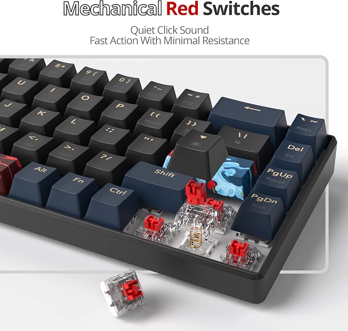 60 Percent Gaming Keyboard Mechanical with Linear Red Switch, 65% Wired Ultra-Compact Mini Keyboard Rainbow with PBT Keycaps for Ps4/Ps5/Xbox(68 Blue)