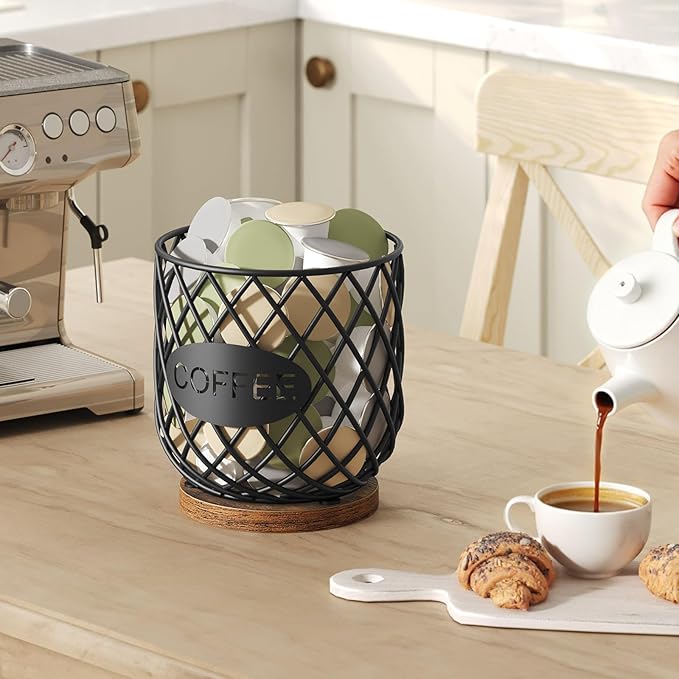 Coffee Pod Holder Organizer, Holder for K Cup, Large Capacity Coffee Pod Basket, Versatile Coffee Capsule Storage Organizer, for Kitchen Countertop, Rustic Brown KH09BR