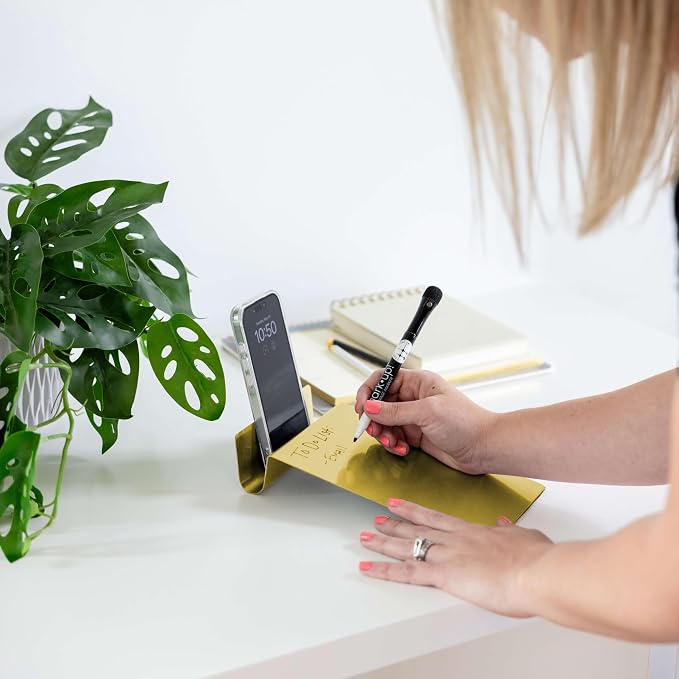 Three by Three Seattle Desktop to-Do Board: Conquer Chaos with Our Sleek 5.5 x 9 Inch Desk Organizer, Includes 4 Markers (Golden Board)