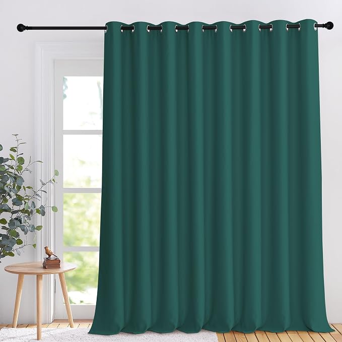 NICETOWN Black Out Curtain for Patio Door 108 inches Long, Grommet Thermal Insulated Room Divider Extra Wide Window Treatment Sound Reducing for Home Office, Hunter Green, 1 Panel, W120 x L108