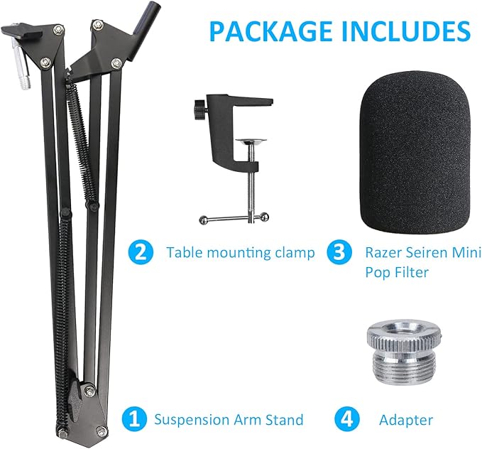 Razer Seiren X Boom Arm with Pop Filter - Mic Stand with Foam Cover Windscreen for Razer Seiren X Streaming Microphone by YOUSHARES