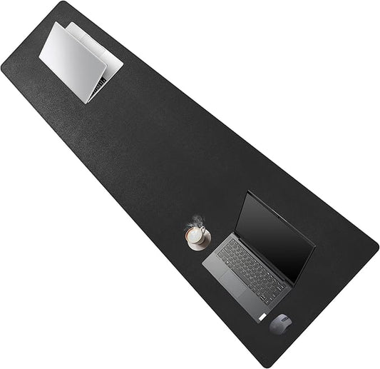 Cacoy 70.8"x15.7" Leather Desk Pad, Large Computer Mouse Pad for Office and Home Work, Waterproof PU Leather Desk Protector Mat, Extended Gaming Keyboard Mouse Mat (Black)
