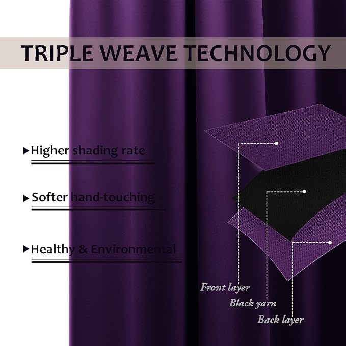 NICETOWN Energy Saving Blackout Darkening Drape, Triple Weave Home Decoration Thermal Insulated Solid Ring Top Blackout Curtain/Drape for Bedroom(1 Panel, 42 x 84 inch, Royal Purple)