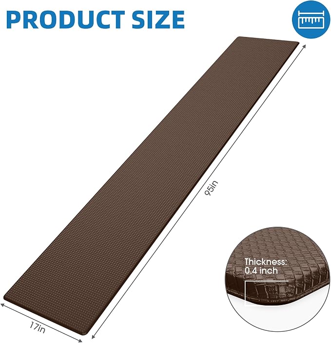 Kitchen Mats for Floor, Extra Long Anti-Fatigue Kitchen Rug, Brown | Cushioned Comfort,Non-Slip Backing,Waterproof Surface,Soft Underfoot,Easy Clean,Kitchen Sink,Laundry Room,Standing Desk