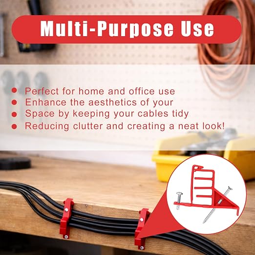 100 Pack Multi-Cable Staples with Steel Nails, Red Cable Stackers | Electrical Wire Stacker Clips for Organizing Multiple NM Cables Coaxial and Data Line on Wood Framing for Neat Secure Routing
