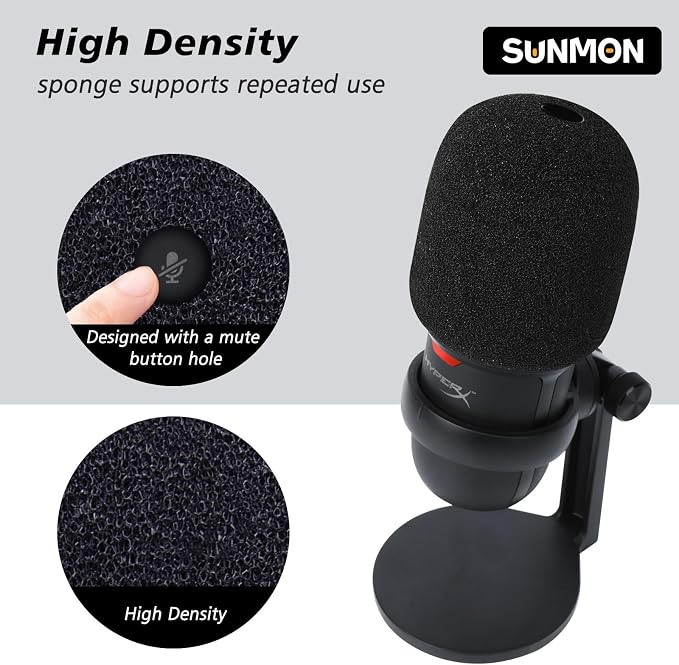 SUNMON SoloCast 2 Microphone Pop Filter Windscreen - Noise Reduction Gaming Mic Foam Covers, Mic Foam Cover Pop Filter Compatible with HyperX SoloCast