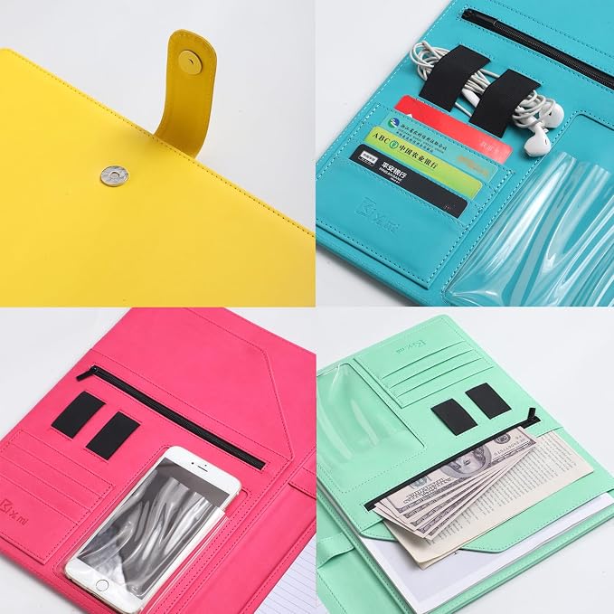 12.8 * 9.6 inch Portfolio Case Business Padfolio, Smart Phone is Usable in Document Organizer, Conference File Folder with A4/Letter Size Clipboard and Notepad - Hot Pink