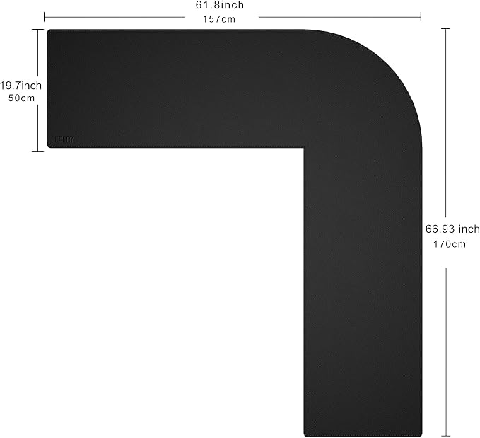 Cacoy 66.9" x 61.8" x 19.7" Black PU Leather L Shaped Desk Pad Blotter, 67-inch Large Corner Computer Table Mat for Home Office Workspace, Waterproof Executive Office Desk Protector L-Shaped Mouse Pad