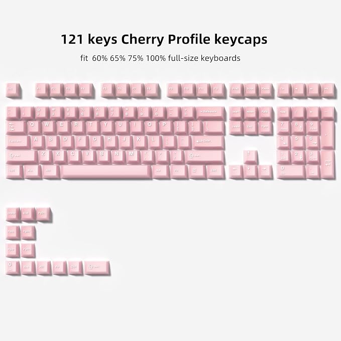 dagaladoo Pink Jade keycaps,Double Shot PBT keycaps Crystal Set,Ceramic Custom Keycap Translucent,Cherry Profile Key caps for 60%/65%/75%/TKL/96%/100% US Layout Mechanical Keyboard(121keys)