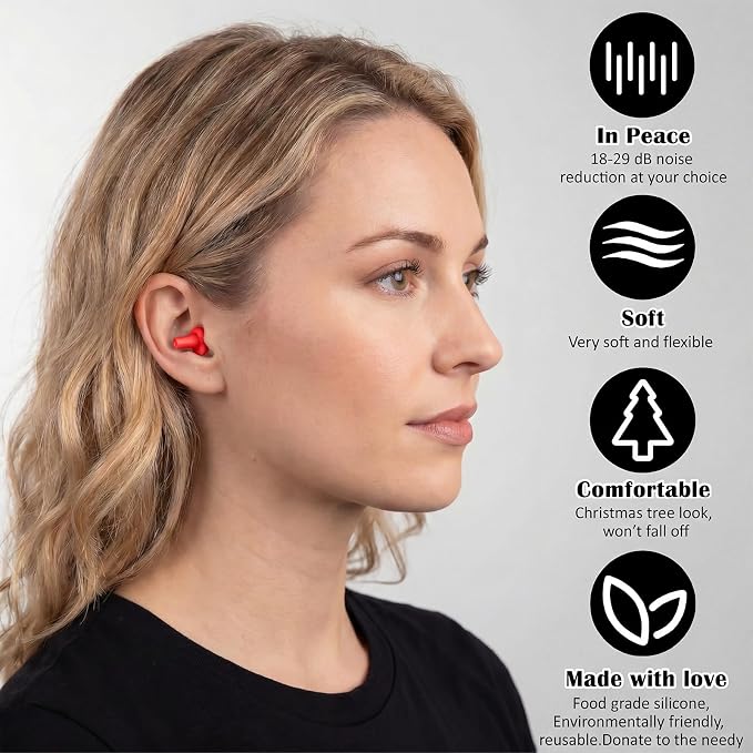 24 Pairs Red Ear Plugs Bulk NRR 29dB Reusable Silicone Ear Plugs with Plastic Cases Soft Foam Plug for Sleeping Noise Cancelling Concerts Shooting Swimming Noise Reduction