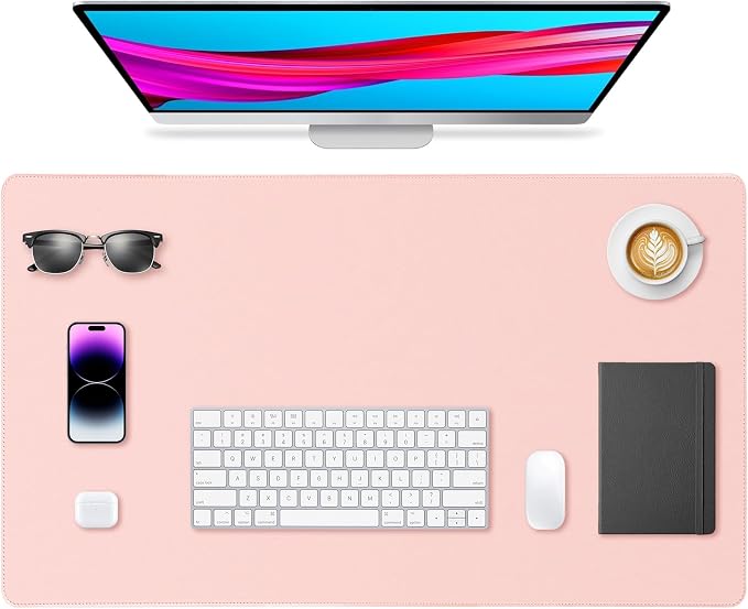 Leather Desk Pad Protector, Office Desk Mat, Large Mouse Pad, Non-Slip PU Leather Desk Blotter, Waterproof Computer Desk Writing Pad for Office and Home (Light Pink, 23.6" x 13.7")