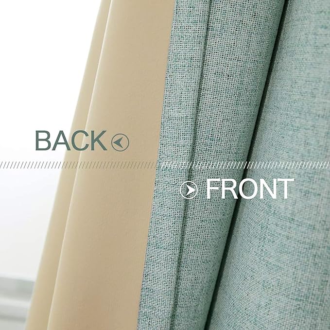 MIULEE Linen Texture Curtains for Bedroom Solid 100% Blackout Thermal Insulated Seafoam Green Curtains Grommet Room Darkening Drapes for Living Room 52x72 Inch (2 Panels)