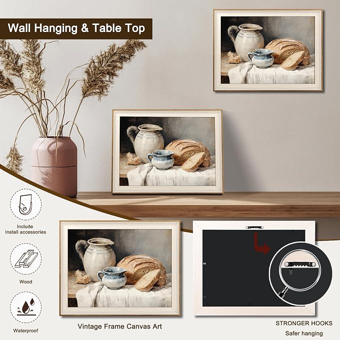 Framed Canvas Wall Art Room Decor, Vintage Sourdough Bread Kitchen Art Farmhouse Wall Decor, Rustic Vintage Painting Prints Wall Decor Picture for Kitchen, Dining Desktop Decor - 12x16Inch
