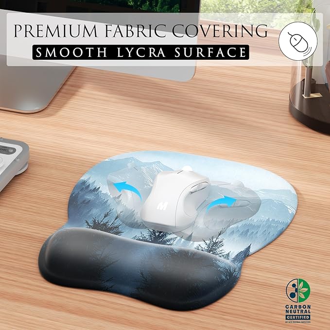 MROCO Ergonomic Mouse Pad with Gel Wrist Rest, Smooth Wrist Support Surface, Non-Slip PU Base for Pain Relief, Comfortable Mousepad for Computer, Laptop, Office & Home, 9.4 x 8.1 in, Cloud Forest