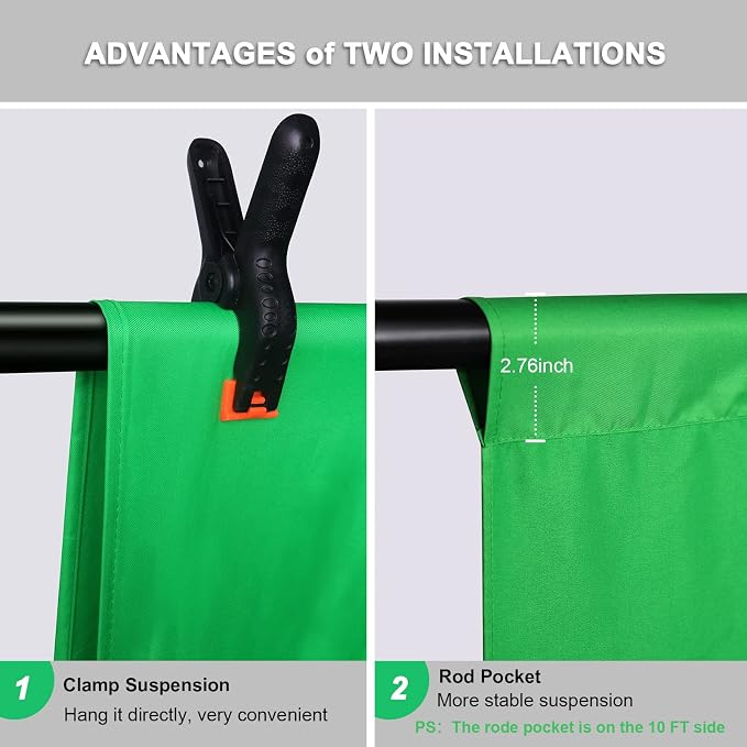 Aimosen 12 X 10 FT Large Green Screen Backdrop for Photography, GreenScreen Background for Zoom Meeting, Polyester Cloth Fabric Curtain, Chromakey Video Photoshoot Studio YouTube Conference Streaming