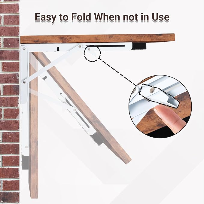 Neoaider Wall Mounted Folding Desk 23.6” x 15.7”, Drop Down Table with Metal Collapsible Brackets, Folding Wall Table for Small Spaces, Home, Office, Kitchen, Laundry Room-Brown