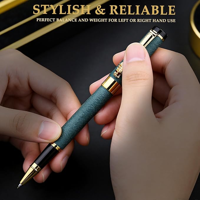 Nice pens for writing | Nice Rollerball Pens with Dragon Design, Elegant Gift Pen,for Men & Women Office & Signature Writing Pen, Refillable Black Ink Business Pen (Green)