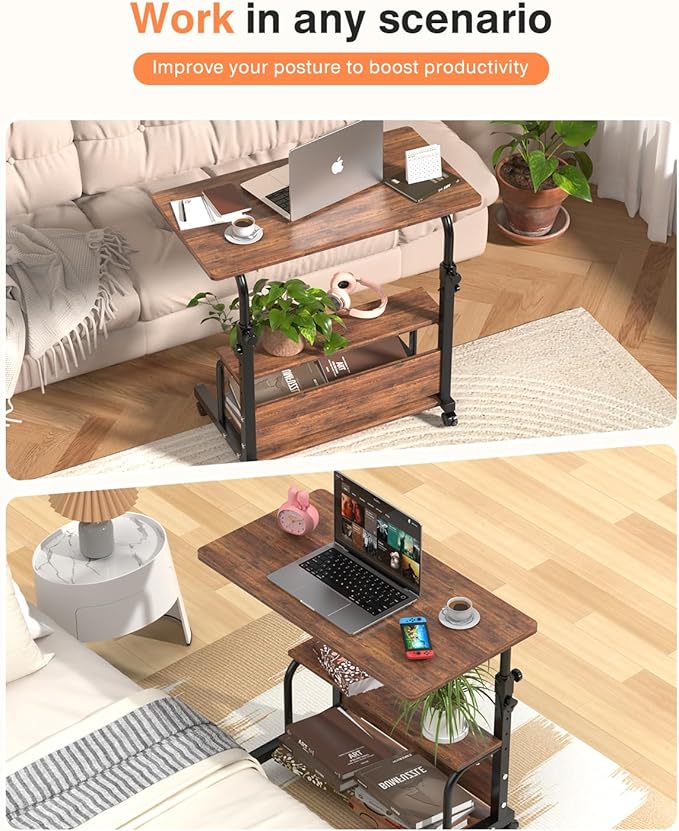 Laptop Desk Adjustable Desk Small Standing Desk Home Office Desks for Small Spaces Portable Desks Table for Bedrooms,Mobile Rolling Computer Work Desks on Wheels