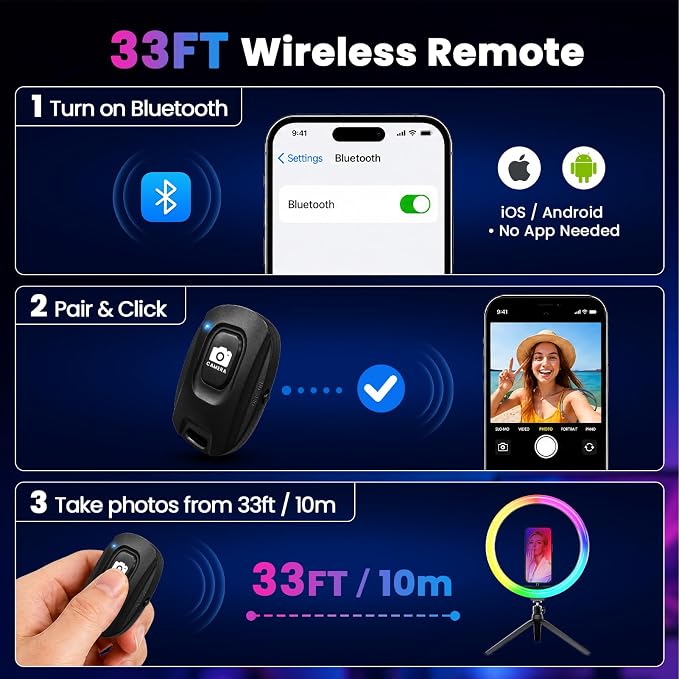 PEYOU 12" Selfie Ring Light with 73" Extendable Tripod Stand and Phone Holder, 38 Color Modes Dimmable RGB Ring Light,3-in-1 Desk & Floor Use for iPhone, Makeup, TikTok, YouTube, Live Streaming