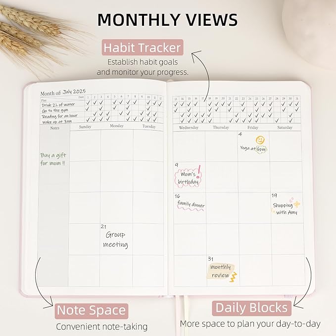 2026 Planner - Undated Monthly, Weekly & Daily Planner for Planning Your Success - To Do List, Habit Tracker, Hardcover, Aesthetic, Academic, Stylish School or Office Supplies (Pink, A5)