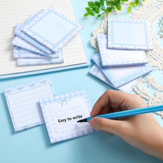 Thenshop 24 Pad/720 Sheets Coquette Bow Sticky Notes 3 x 3 Inch Cute Bow Sticky Note Pads Coquette Stuff Ribbon Notebook Memo Pads School Supplies for Women Party Favors(Blue)