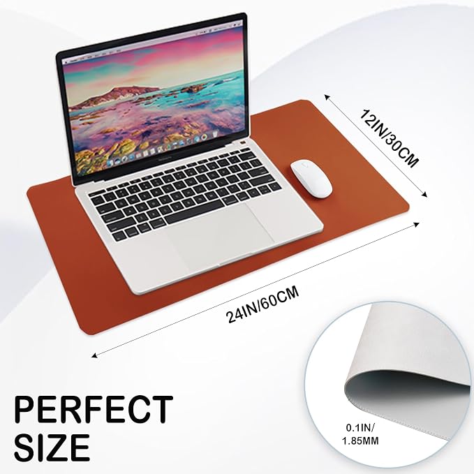 24 x 12 Inches Leather Desk Pad Protector, Non-Slip PU Leather Desk Mat, Laptop Desk Pad, Perfect for Office & Home Use (light brown)