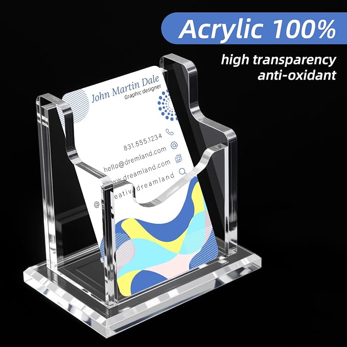 4 Packs Acrylic Business Cards Holders for Desk, Vertical Clear Busines Name Card Display Stand, Desk Accessory Business Name Card Organizer (Vertical, 1-Slot)