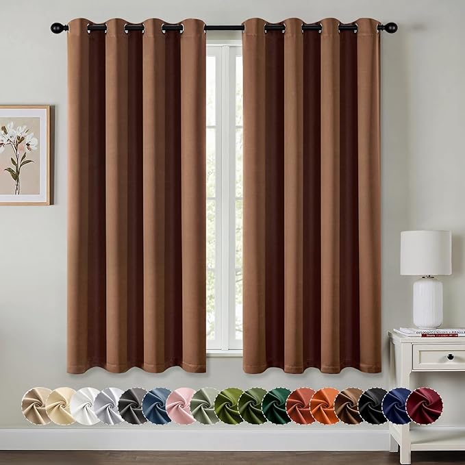 MIULEE Blackout Curtains for Bedroom Living Room 2 Panels, Thermal Insulated Room Darkening Drapes Grommet Noise Reducing Light Blocking Window Treatments 63 Inches Long 50x63 Inch Mocha Brown