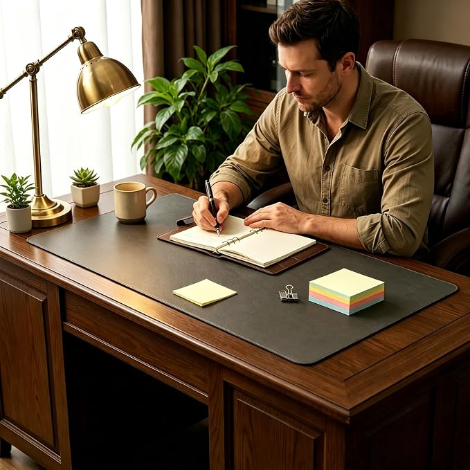 Leather Desk Mat - Non-Slip PU Desk Pad for Office and Home - Desk Organization and Accessories - Ideal for Mouse Pad and Desk Mats on Top of Desks(Dark Gray,27.58''x 39.01'')