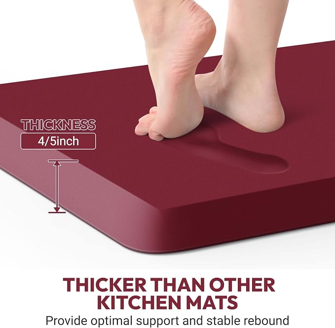 4/5 Inch Thick Kitchen Mat - Cushioned Anti Fatigue Mats for Kitchen Floor - Easy to Clean, Waterproof, Non-Slip Kitchen Rug for Sink, Office, Kitchen (24''x70'' Red)