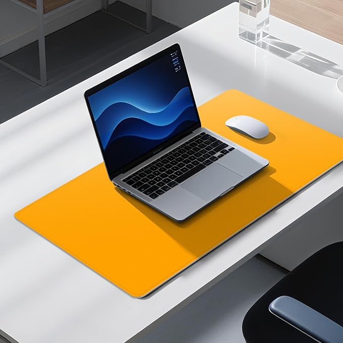 Dual Sided Leather Desk Mat - Waterproof Desk Pad - Ideal for Large Mouse Pad and Desk Mats on Top of Desks (Yellow, 25"*13")