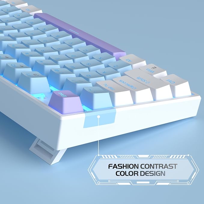 MageGee 75% Mechanical Gaming Keyboard, Blue Switch, LED Blue Backlit, 87 Keys Compact TKL Wired Keyboards for Windows Laptop PC Gamer - Blue/White