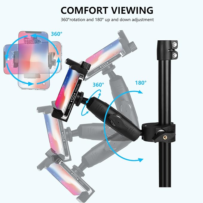 Music Boom Microphone Mic Stand Phone Holder Mount with Long Arm and Super Clamp 360° Rotation for Phone 14 13 12 11 MAX Pro Samsung Galaxy S22 S21 Google Pixel, 3.5 to 7" Smartphone