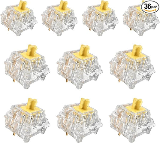 ZhouWang Crystal Yellow Switch 3 Pin 50gf Pre-Lubricated,Dustproof Linear Switch,Suitable for RGB,Mechanical Gaming Keyboards、MX Mechanical Keyboard(36PCS)