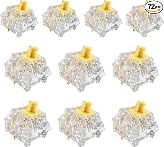 ZhouWang Crystal Yellow Switch 3 Pin 50gf Pre-Lubricated,Dustproof Linear Switch,Suitable for RGB,Mechanical Gaming Keyboards、MX Mechanical Keyboard(72PCS)