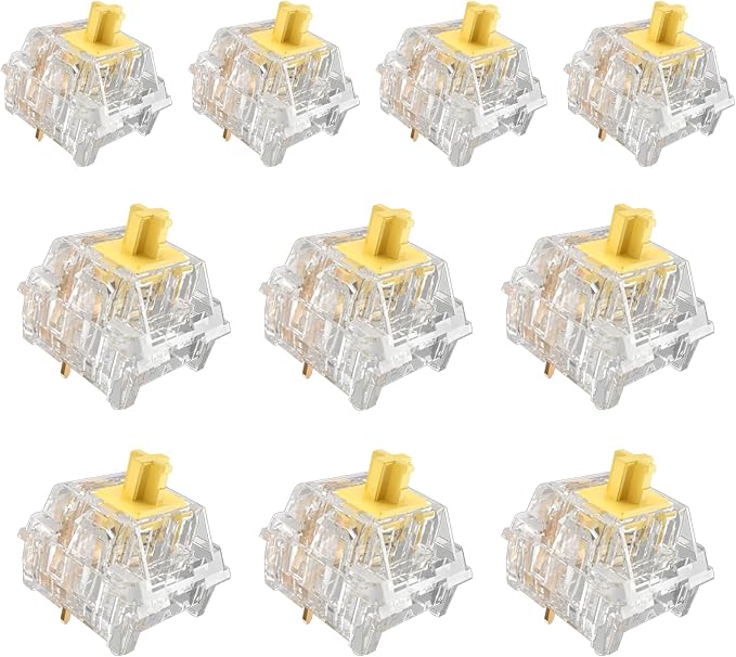 ZhouWang Crystal Yellow Switch 3 Pin 50gf Pre-Lubricated,Dustproof Linear Switch,Suitable for RGB,Mechanical Gaming Keyboards、MX Mechanical Keyboard(90PCS)