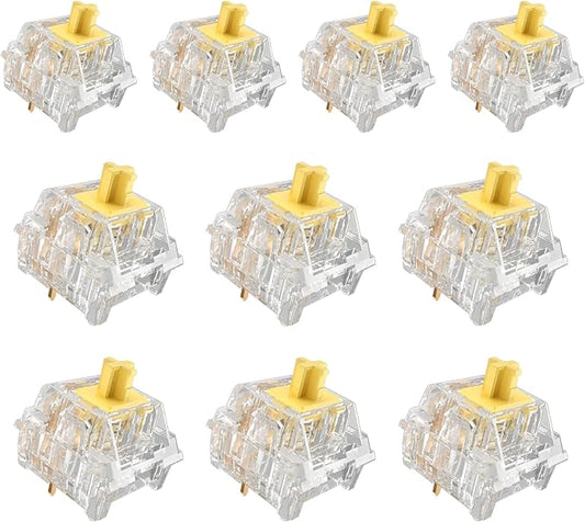 ZhouWang Crystal Yellow Switch 3 Pin 50gf Pre-Lubricated,Dustproof Linear Switch,Suitable for RGB,Mechanical Gaming Keyboards、MX Mechanical Keyboard(90PCS)