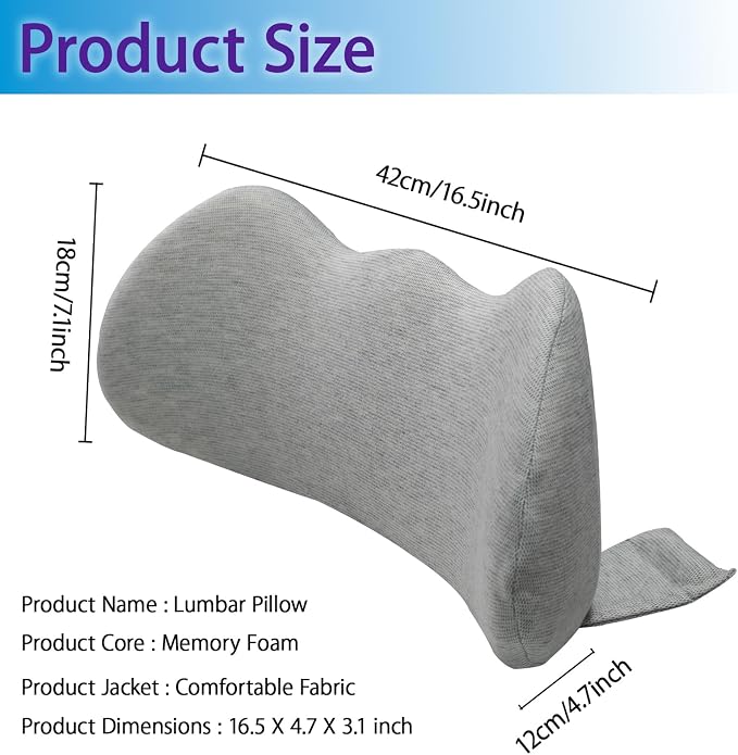 Lumbar Support Pillow for Car, Ergonomic Memory Foam Lumbar Pillow with Breathable Removable Washable Cover fit Car,Office Chair, Back Support for Relaxing & Comfort