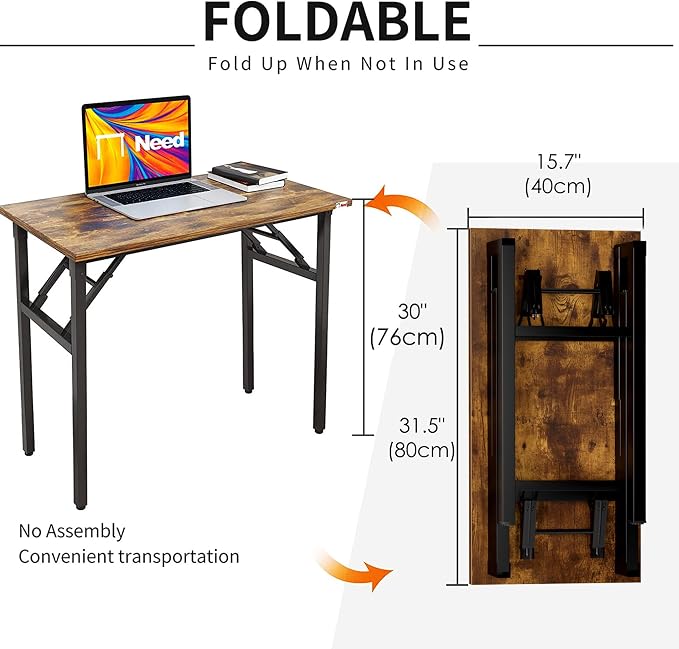 Need Small Computer Desk, 31.5 inch Foldable Writing Desk for Small Spaces, Sturdy and Heavy Duty Compact Desk, Study Table Laptop Desk No-Assembly, Rustic Brown