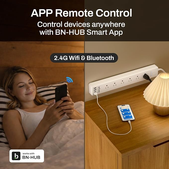 BN LINK Smart Plug Power Strip，Surge Protector with 6 Individually Controlled Smart Outlets, 4 USBs (incl. 20W USB-C), Compatible with Alexa and Google Home