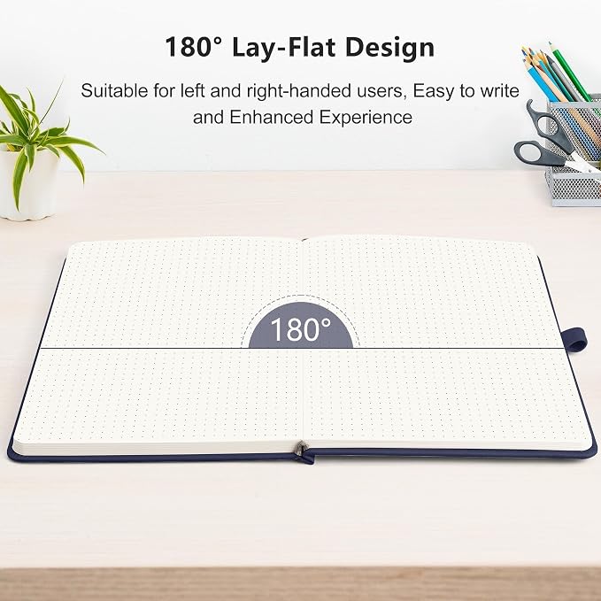 RETTACY Dotted Journal Notebook, 320 Numbered Pages, A5 Medium Size (5.7'' × 8.3''), Leather Hardcover, 100 GSM Thick Paper, for Journaling, Planning, Tracking (Navy Blue)