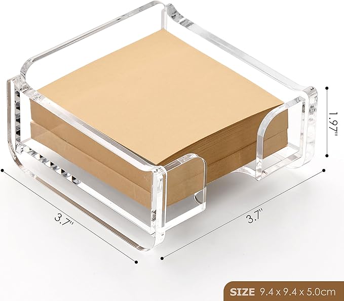 SANRUI Acrylic Sticky Note Holder for 3x3 Inch Notes – Clear Stackable Sticky Note Dispenser, Desk Organizer for Memo Pads, Fits Home, Office and School Supplies